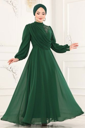 moda selvim Evening Wear 5378AB368 Emerald - Thumbnail