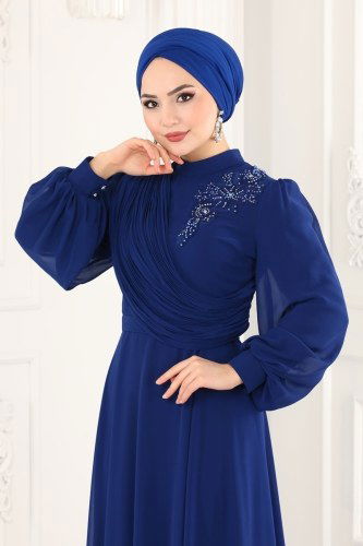 moda selvim 5378AB368 ازرق فساتين سهره - Thumbnail