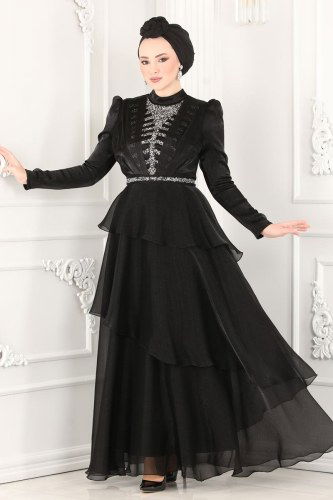 moda selvim 5379AB368 اسود فساتين سهره - Thumbnail
