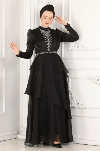moda selvim 5379AB368 اسود فساتين سهره - Thumbnail