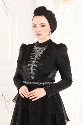 moda selvim 5379AB368 اسود فساتين سهره - Thumbnail