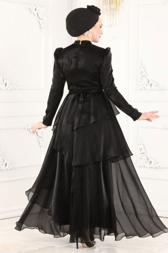 moda selvim 5379AB368 اسود فساتين سهره - Thumbnail