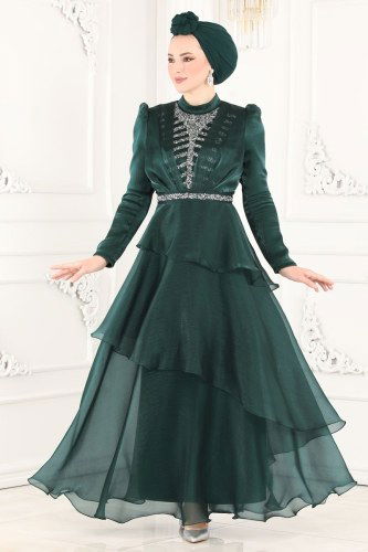 moda selvim 5379AB368 الزيتي فساتين سهره - Thumbnail