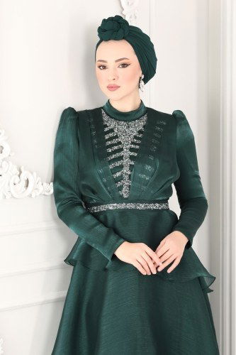 moda selvim 5379AB368 الزيتي فساتين سهره - Thumbnail