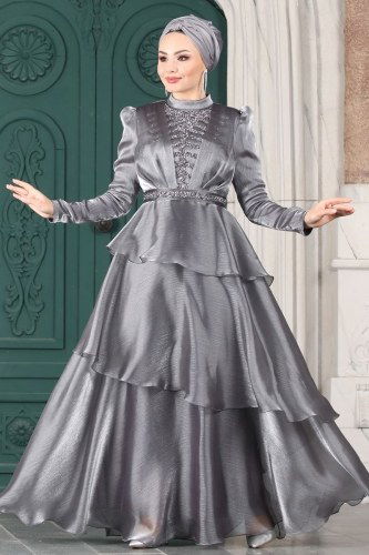 moda selvim Evening Wear 5379AB368 Gray - Thumbnail