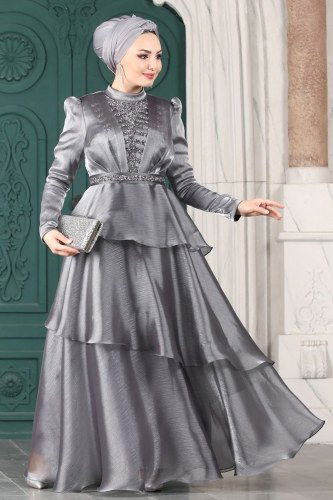 moda selvim Evening Wear 5379AB368 Gray - Thumbnail