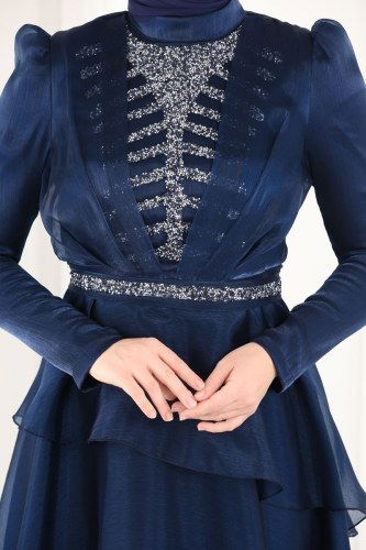 moda selvim Evening Wear 5379AB368 Navy Blue - Thumbnail