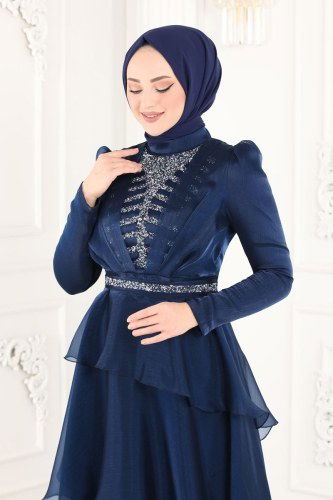 moda selvim Evening Wear 5379AB368 Navy Blue - Thumbnail