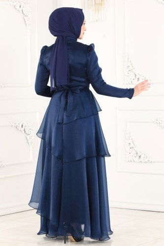 moda selvim Evening Wear 5379AB368 Navy Blue - Thumbnail