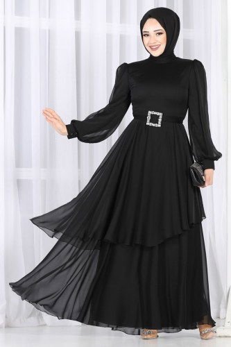 moda selvim Evening Wear 5396AB368 Black - Thumbnail
