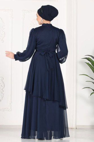 moda selvim Evening Wear 5396AB368 Navy Blue - Thumbnail