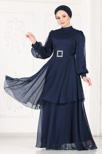moda selvim Evening Wear 5396AB368 Navy Blue - Thumbnail
