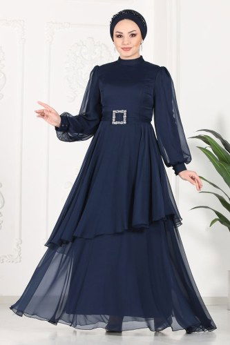 moda selvim Evening Wear 5396AB368 Navy Blue - Thumbnail