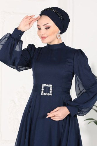 moda selvim Evening Wear 5396AB368 Navy Blue - Thumbnail
