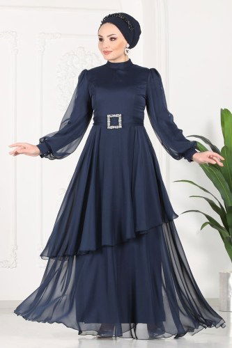 moda selvim 5396AB368 كحلي فساتين سهره - Thumbnail