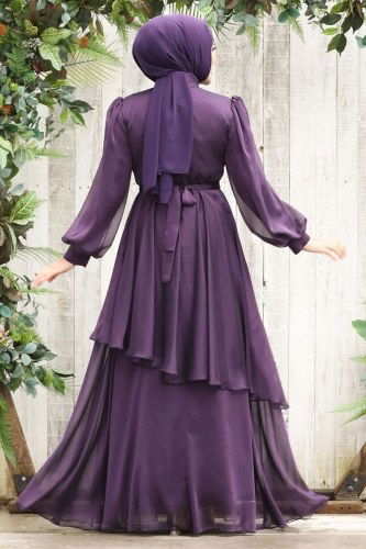 moda selvim 5396AB368 بنفسجي فساتين سهره - Thumbnail