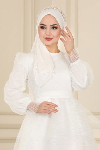 moda selvim 5421AB368 لون بيج فاتح فساتين سهره - Thumbnail