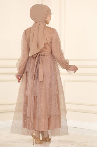 moda selvim 5421AB368 بودرة مع فيزيون فساتين سهره - Thumbnail