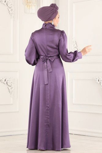 moda selvim 5424AB368 ارجواني فاتح فساتين سهره - Thumbnail
