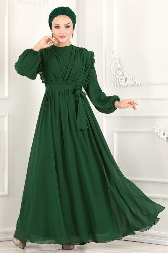 moda selvim Evening Wear 5452AB368 Emerald - Thumbnail