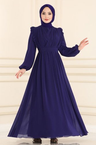 moda selvim Evening Wear 5452AB368 Purple - Thumbnail