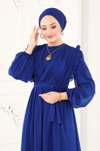 moda selvim Evening Wear 5452AB368 Saxon Blue - Thumbnail