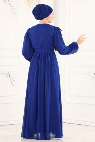 moda selvim 5452AB368 ازرق فساتين سهره - Thumbnail