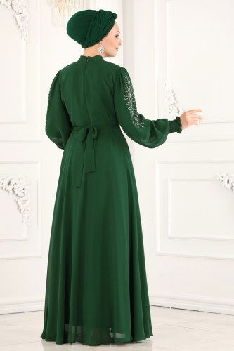 moda selvim Evening Wear 5465AB368 Emerald - Thumbnail