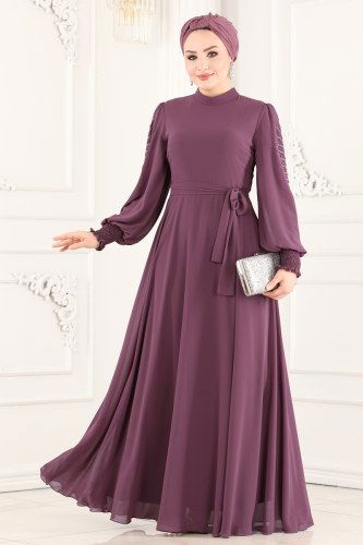 moda selvim 5465AB368 ارجواني فاتح فساتين سهره - Thumbnail