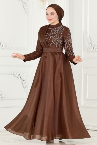 moda selvim Evening Wear 5743AB368 Brown - Thumbnail