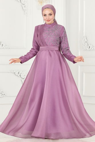 moda selvim Evening Wear 5743AB368 Lilac - Thumbnail