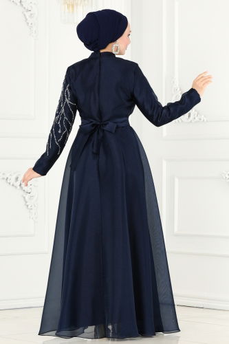 moda selvim Evening Wear 5743AB368 Navy Blue - Thumbnail