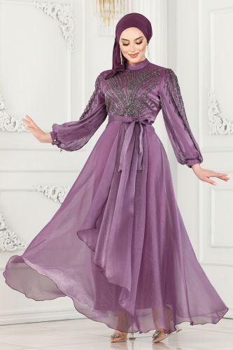 moda selvim Evening Wear 5794AB368 Lilac - Thumbnail