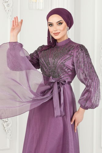 moda selvim Evening Wear 5794AB368 Lilac - Thumbnail