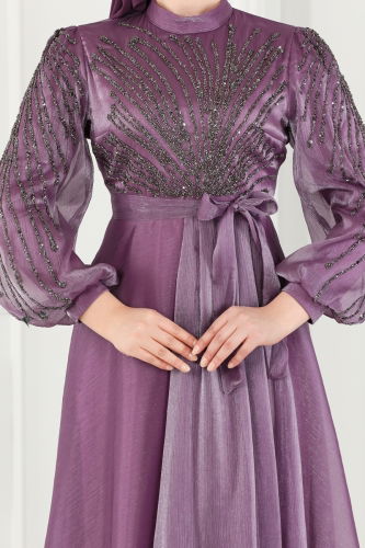 moda selvim Evening Wear 5794AB368 Lilac - Thumbnail