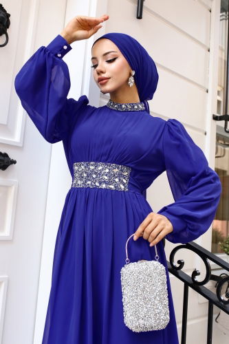 moda selvim 5839AB368 ازرق فساتين سهره - Thumbnail