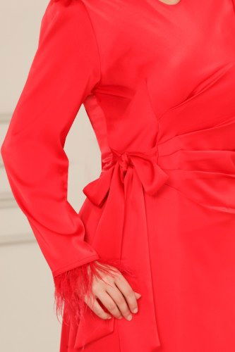moda selvim Evening Wear 5921BSK463 Vermilion - Thumbnail