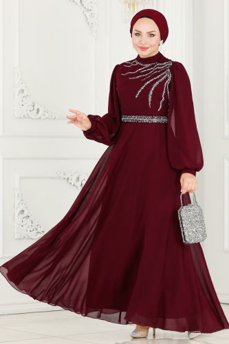 moda selvim Evening Wear 6025LPN858 Claret Red - Thumbnail