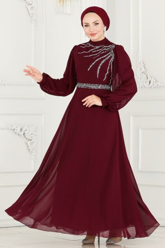 moda selvim Evening Wear 6025LPN858 Claret Red - Thumbnail