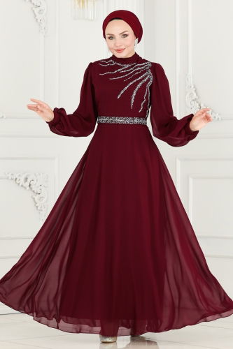 moda selvim Evening Wear 6025LPN858 Claret Red - Thumbnail