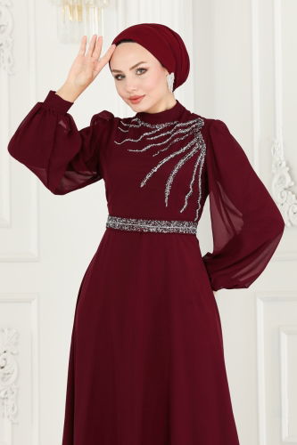 moda selvim Evening Wear 6025LPN858 Claret Red - Thumbnail