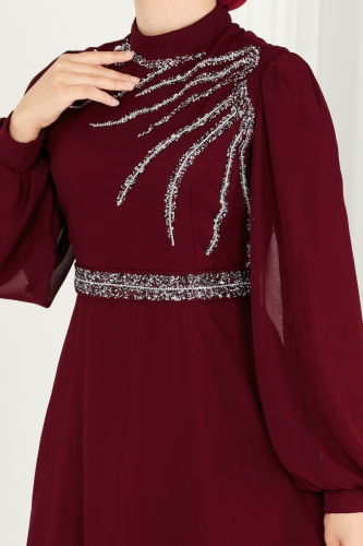 moda selvim Evening Wear 6025LPN858 Claret Red - Thumbnail