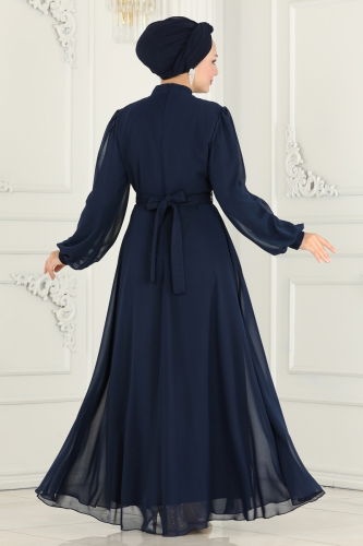 moda selvim Evening Wear 6025LPN858 Navy Blue - Thumbnail