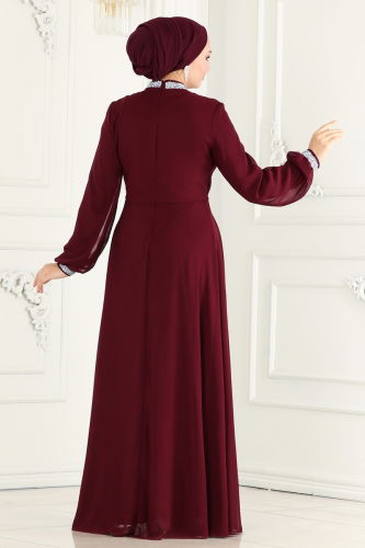 moda selvim Evening Wear 6038LPN858 Claret Red - Thumbnail