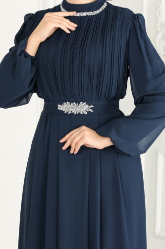 moda selvim Evening Wear 6056LPN858 Navy Blue - Thumbnail