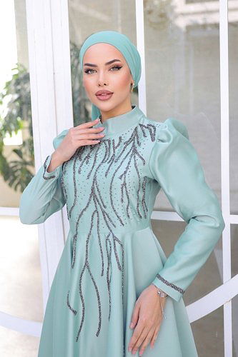 moda selvim Evening Wear 6357YG95 Mint - Thumbnail