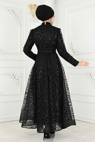 moda selvim Evening Wear 6421YG95 Black - Thumbnail