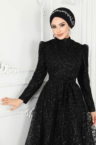 moda selvim Evening Wear 6421YG95 Black - Thumbnail