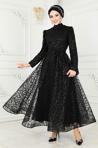 moda selvim Evening Wear 6421YG95 Black - Thumbnail