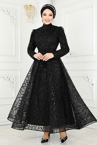 moda selvim Evening Wear 6421YG95 Black - Thumbnail